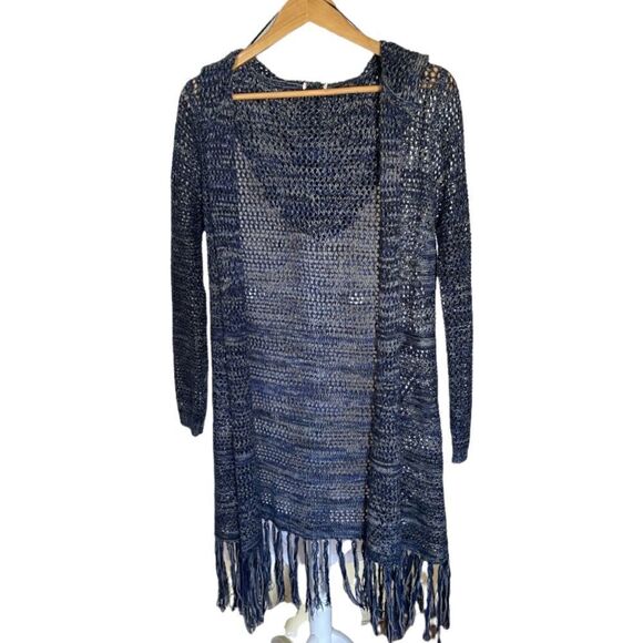Open Knit long Boho Sweater with Hood - Medium - Picture 1 of 5